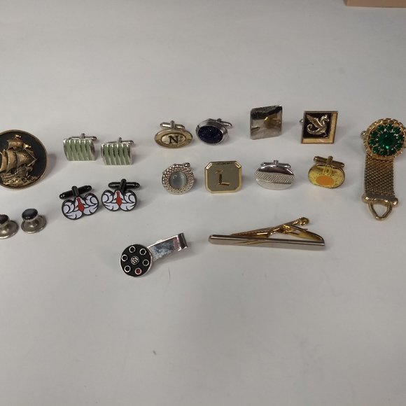 Cuff Links Singles & Tie Clip Lot Some Marked Hickox Swank 3 Pairs 10 Singles - Picture 1 of 11